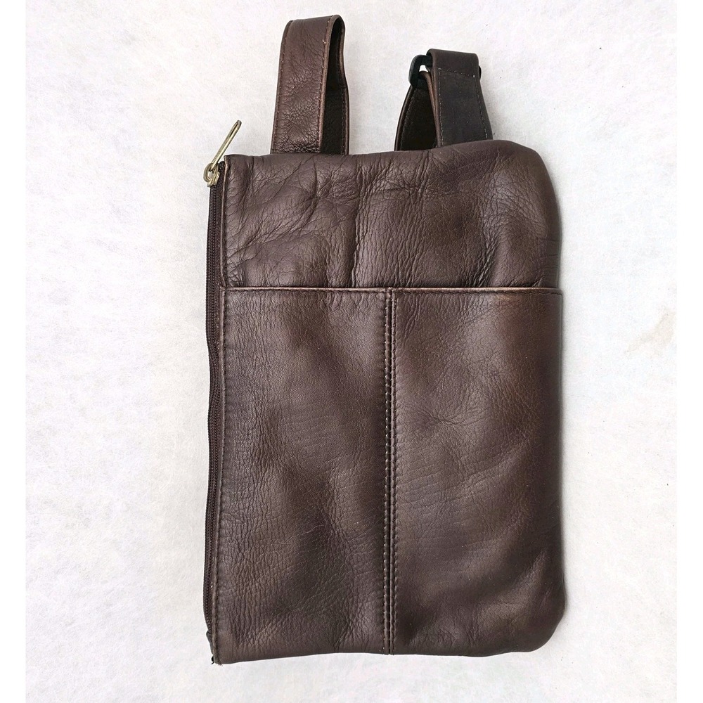 EUC Vtg HOBO International Brown Leather Crossbody Organizer Bag Made n Colombia - Picture 2 of 8